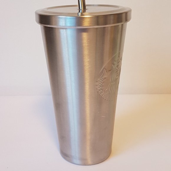 Starbucks Stainless Tumbler Straw Screw Top Lid Metal Cold Drink Traveler Mug - Picture 5 of 14